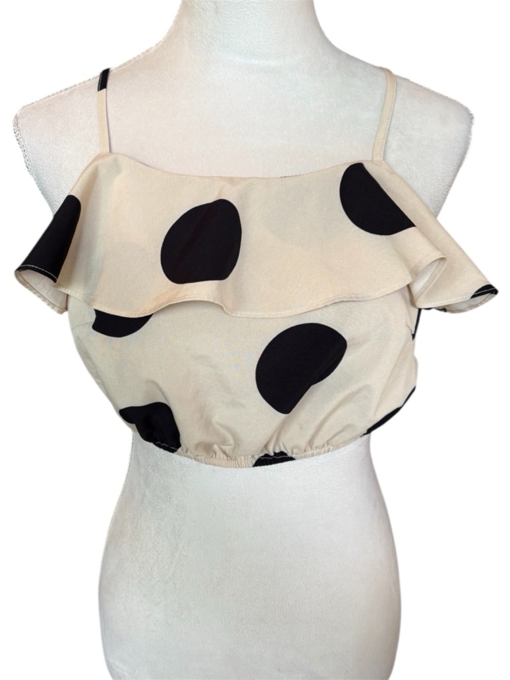 Trendy Women’s Beige Polka Dot Ruffle Crop Top